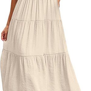 Women's Flutter Short Sleeve Smocked Midi Dress Summer Casual Tiered A-Line Dres